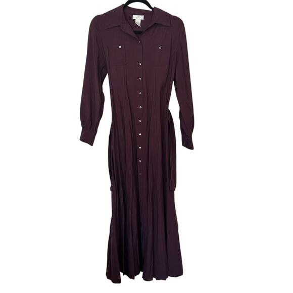 Soft Surroundings Women’s Long-Sleeve Button-Down Belted Maxi Dress Size XS - Picture 1 of 8